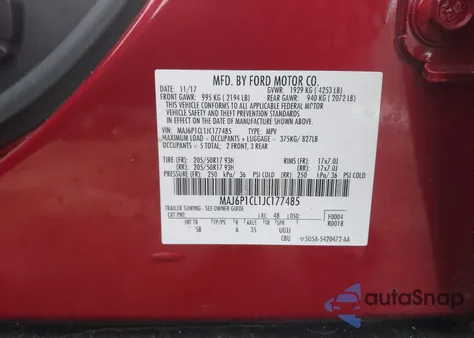 2018 Ford Ecosport Ses z USA, uszkodzony, nr VIN MAJ6P1CL1JC177485